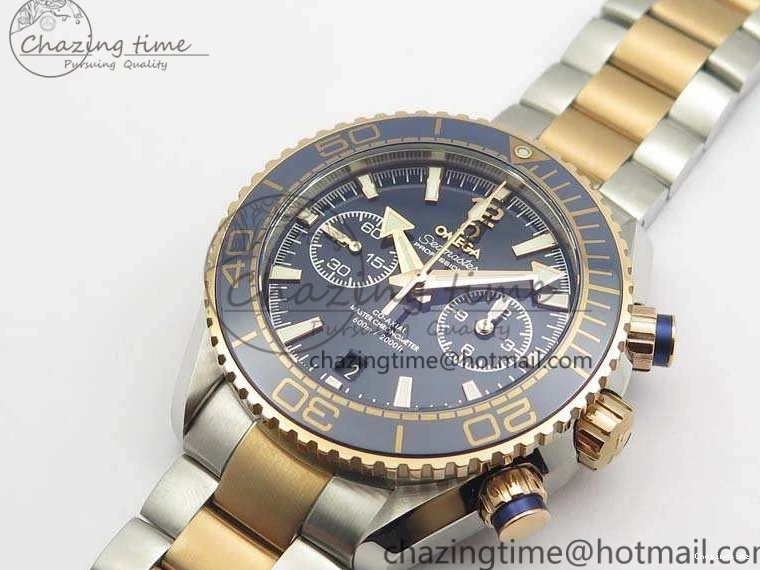 0412 Seamaster Pro Chrono SS RG OM Best Edition Blue Ceramic Blue Dial On SS RG Bracelet A Snug 8129